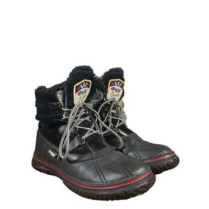 Pajar Canada Black Leather Fur Lined Waterproof Snow Boots Women Sz 5-5.5